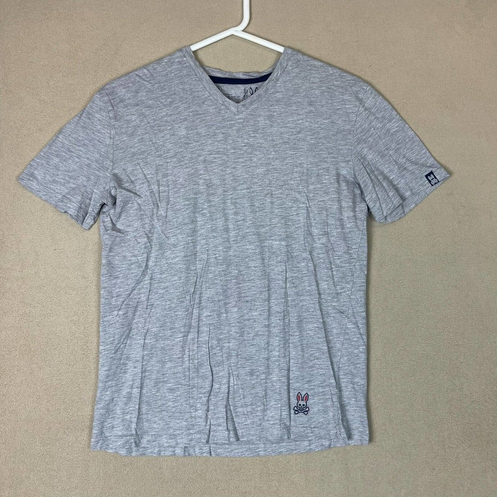 Psycho Bunny Shirt Adult Small‎ Gray V-Neck Tee Logo Short Sleeve Mens